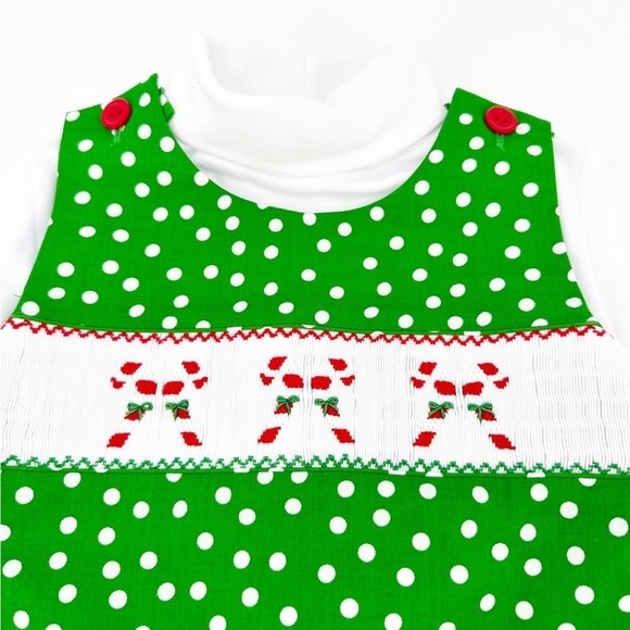 NWT Silly Goose Hand Smocked Jumper Dress Candy Cane - Picture 5 of 7